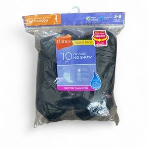 Hanes Black Cushioned No Show Socks 10-Pack